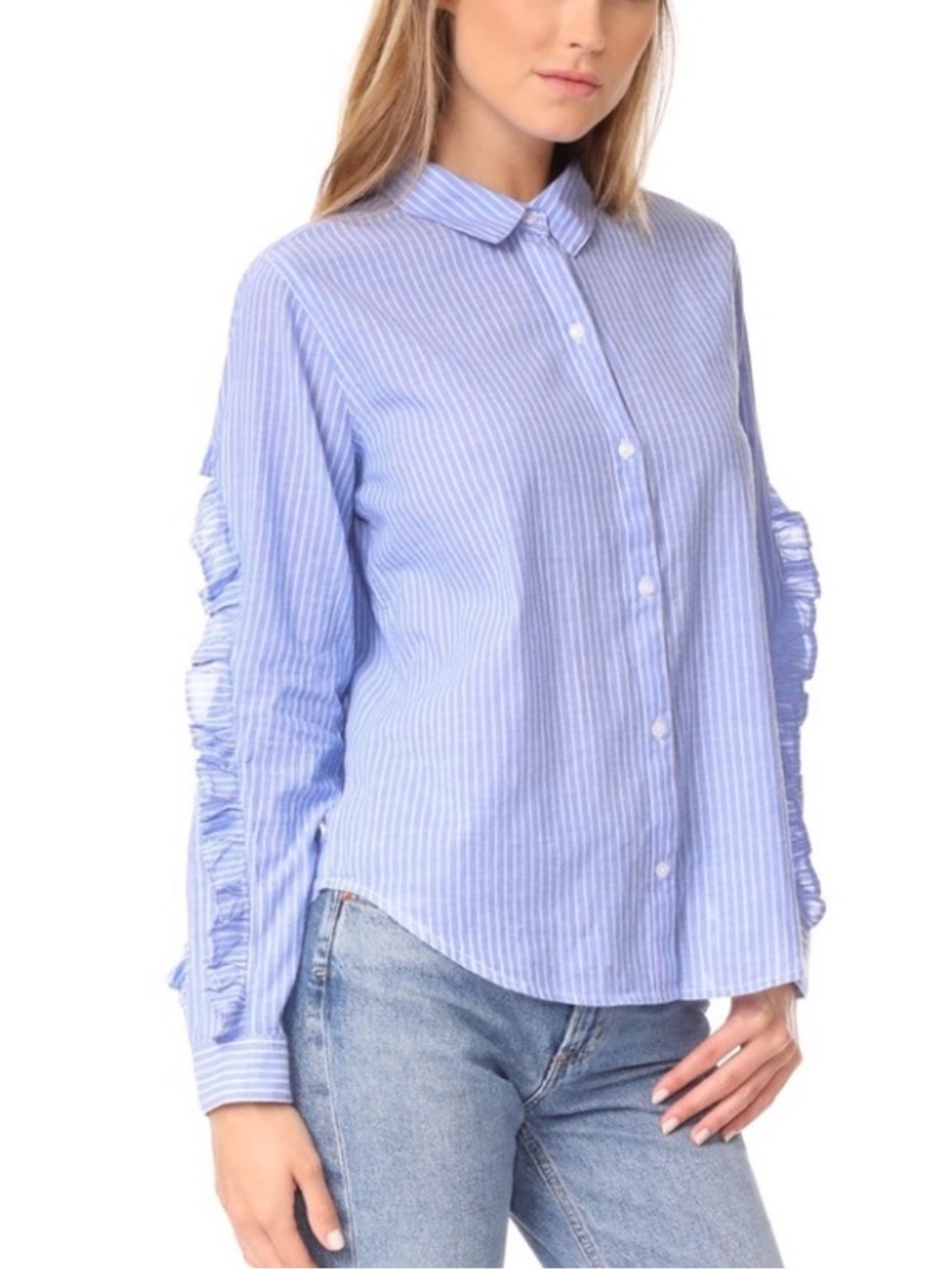 Rails Lizzi Button Up Shirt Ruffle Blue Size XS
